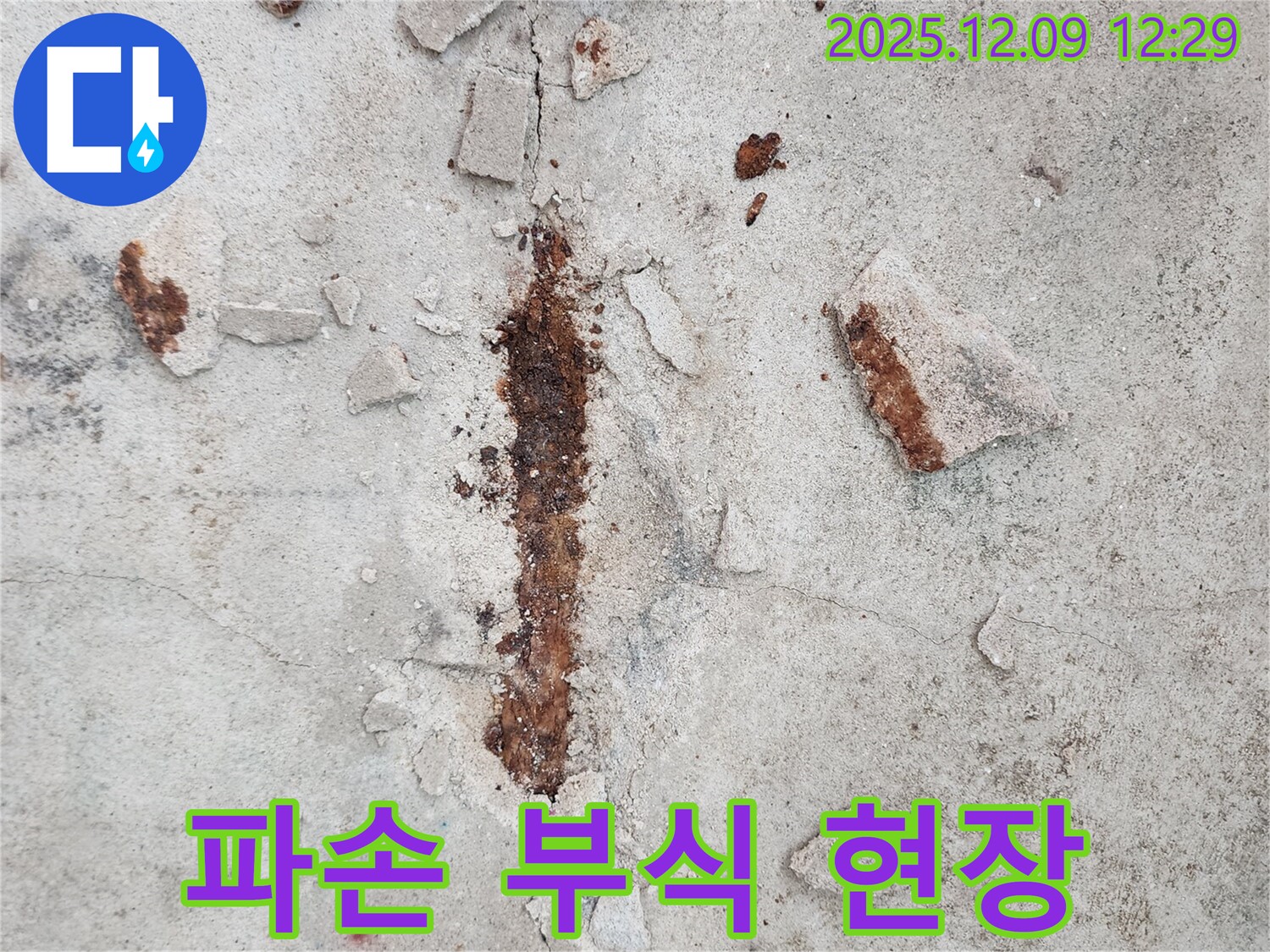 콘크리트 파손 - 철근 부식의 심각한 현장