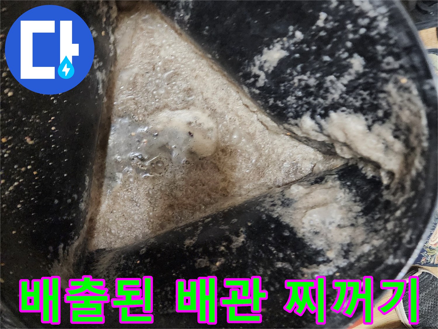 석션 작업으로 뽑아낸 배수관 내 오염 물질