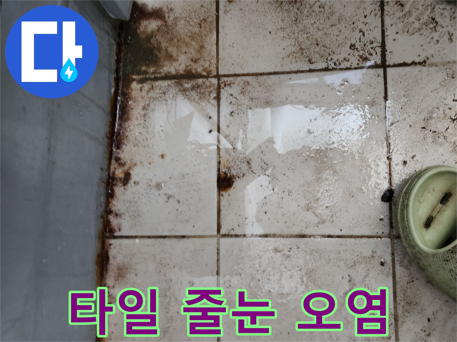타일 틈새에 스며든 누수 오염물질