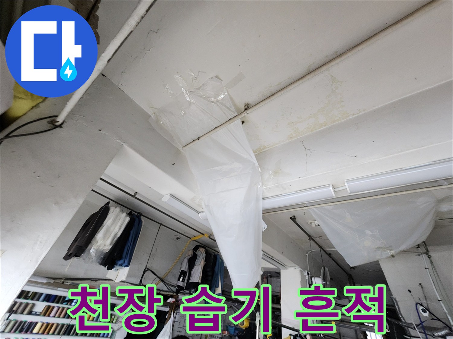 천장 마감재의 누수 오염 및 변색 부위