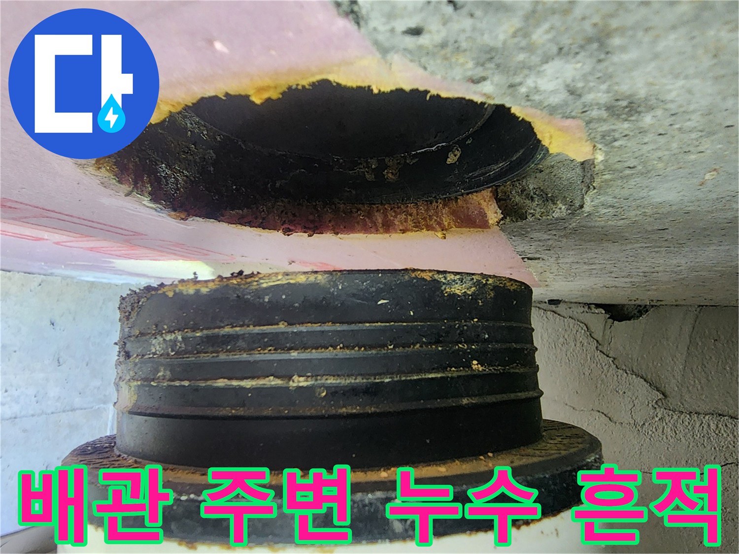 오염된-배관-주변의-천장재-상태-확인
