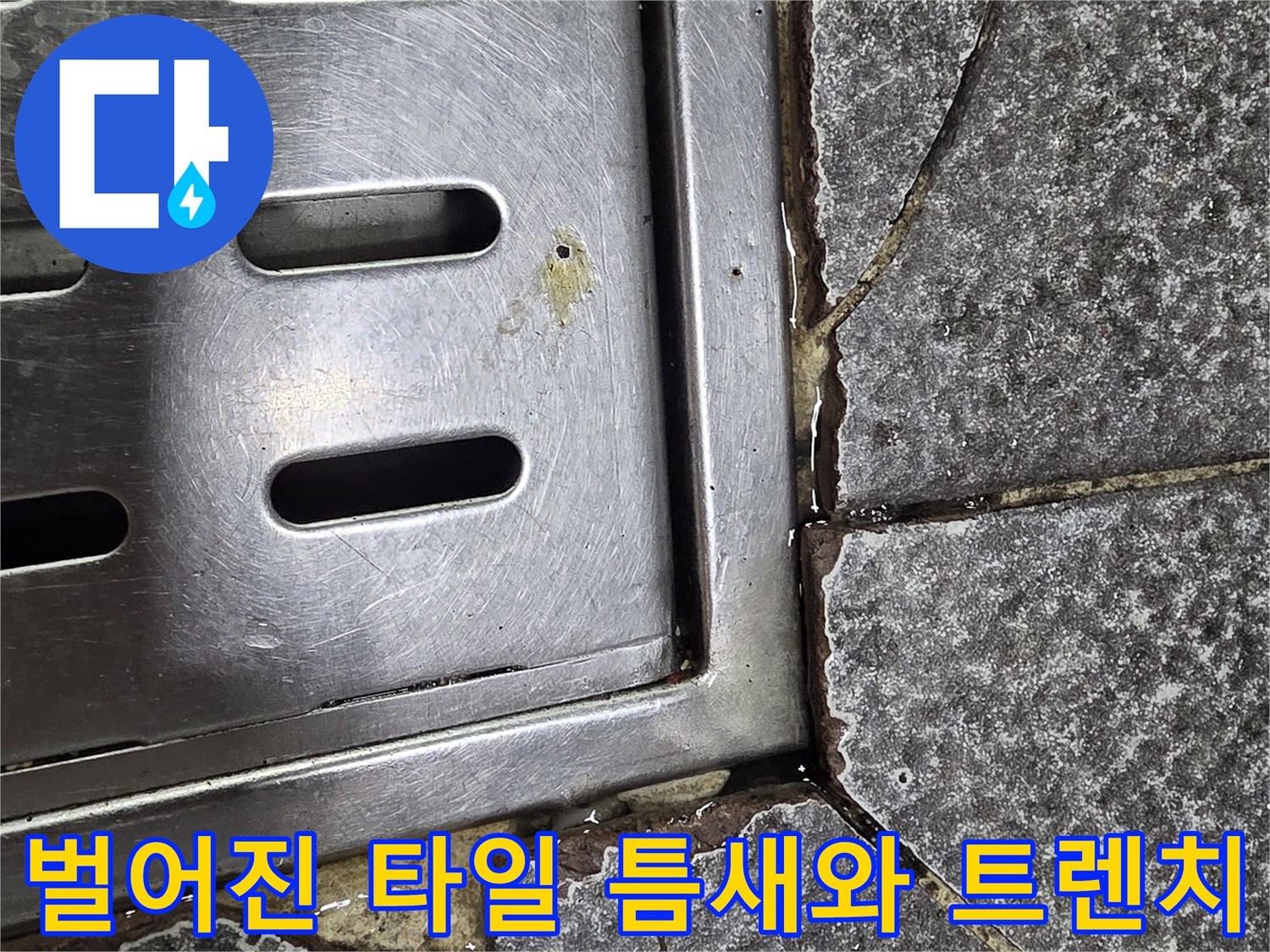 누수가 의심되는 트렌치 주변 타일 균열