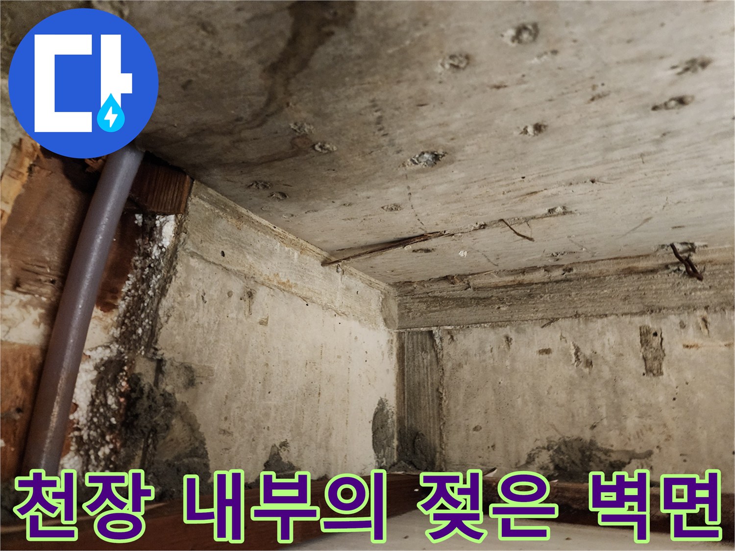 습기가 침투한 천장 안쪽 콘크리트 면