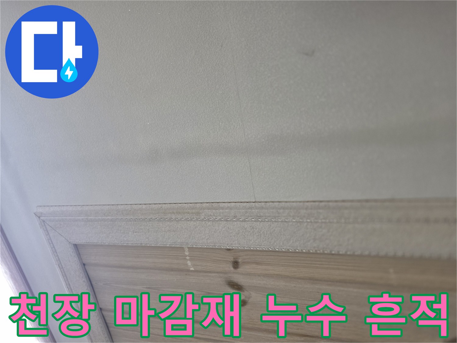 천장 몰딩과 판재 사이로 발견된 물샘 증상