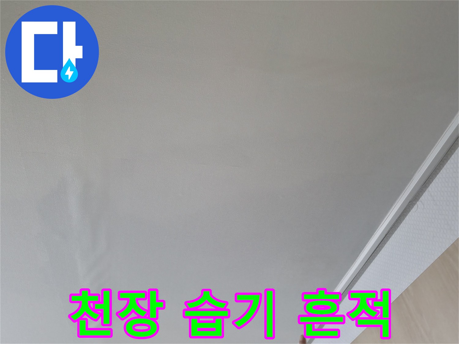 거실 천장-물샘으로 인한 도배지 젖음 상태