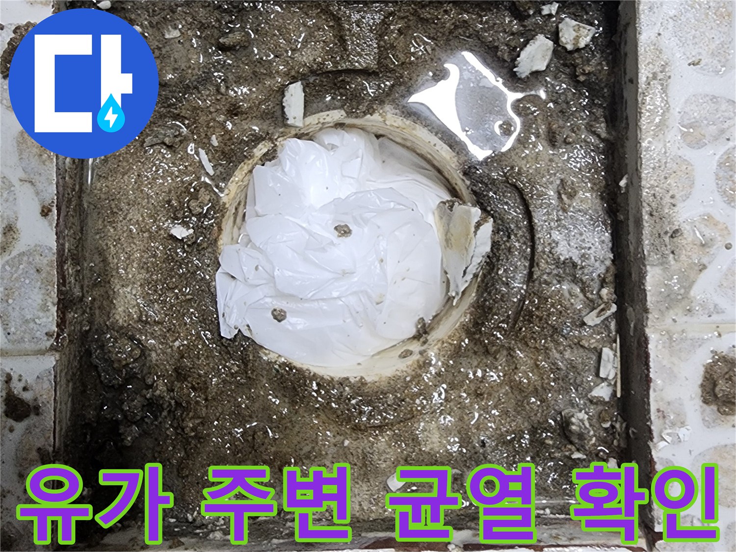 배수관-주변-축축하게-젖은-타일-틈새