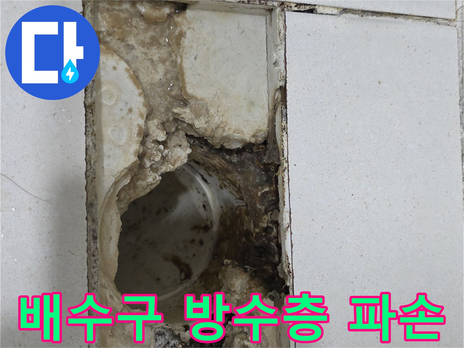 화장실-배수구-유가-주변-방수층-파손-상태