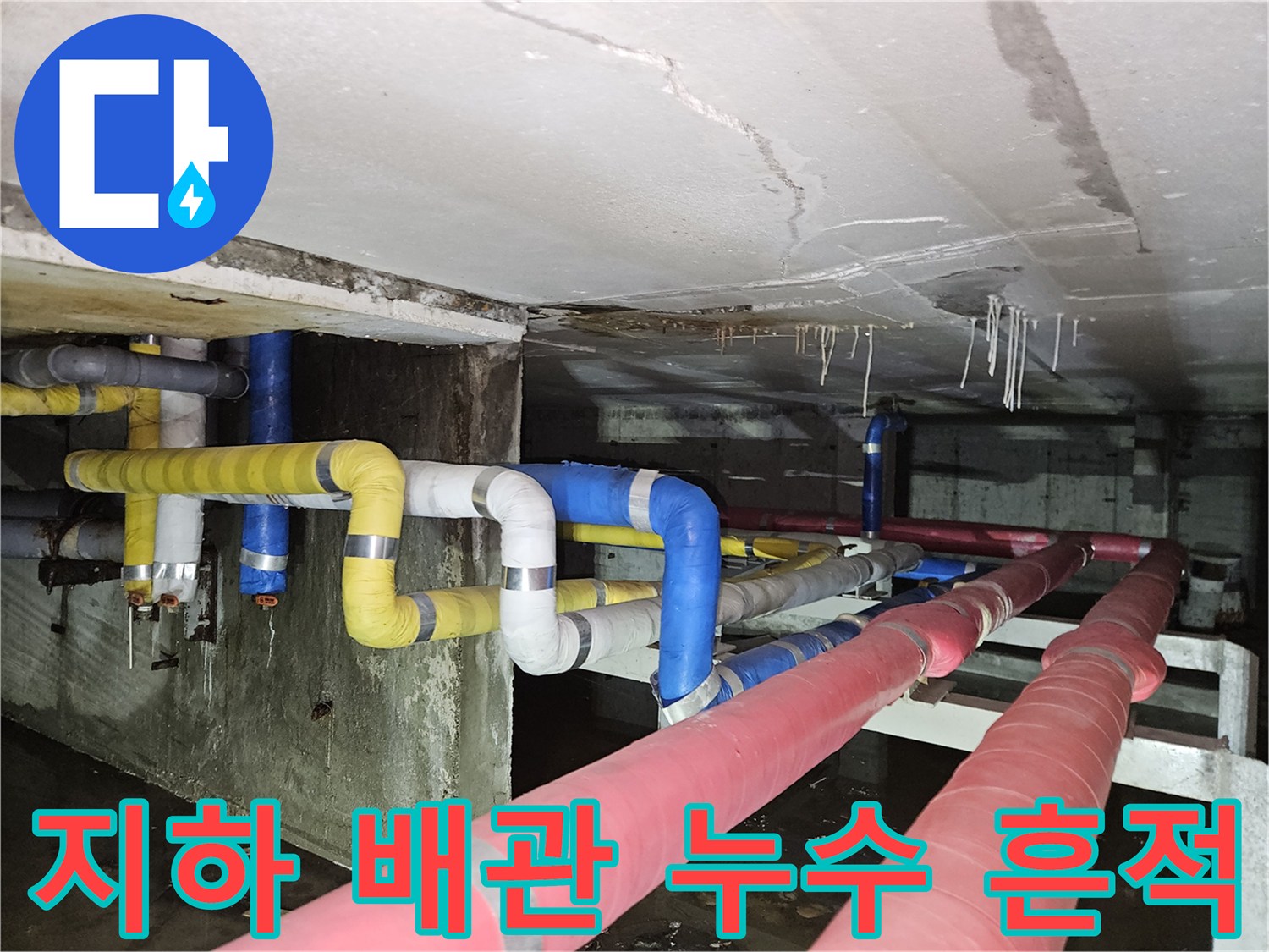 구미동 빌라 지하-물기를 머금은 배관 보온재