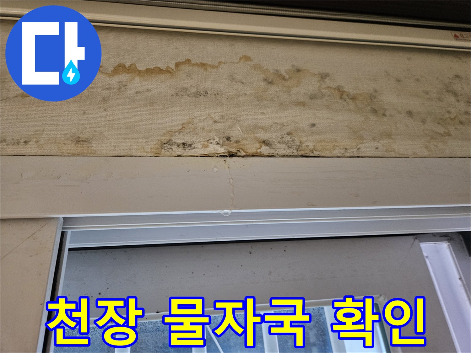 누수 원인 파악을 위한-천장 벽지 오염 부위