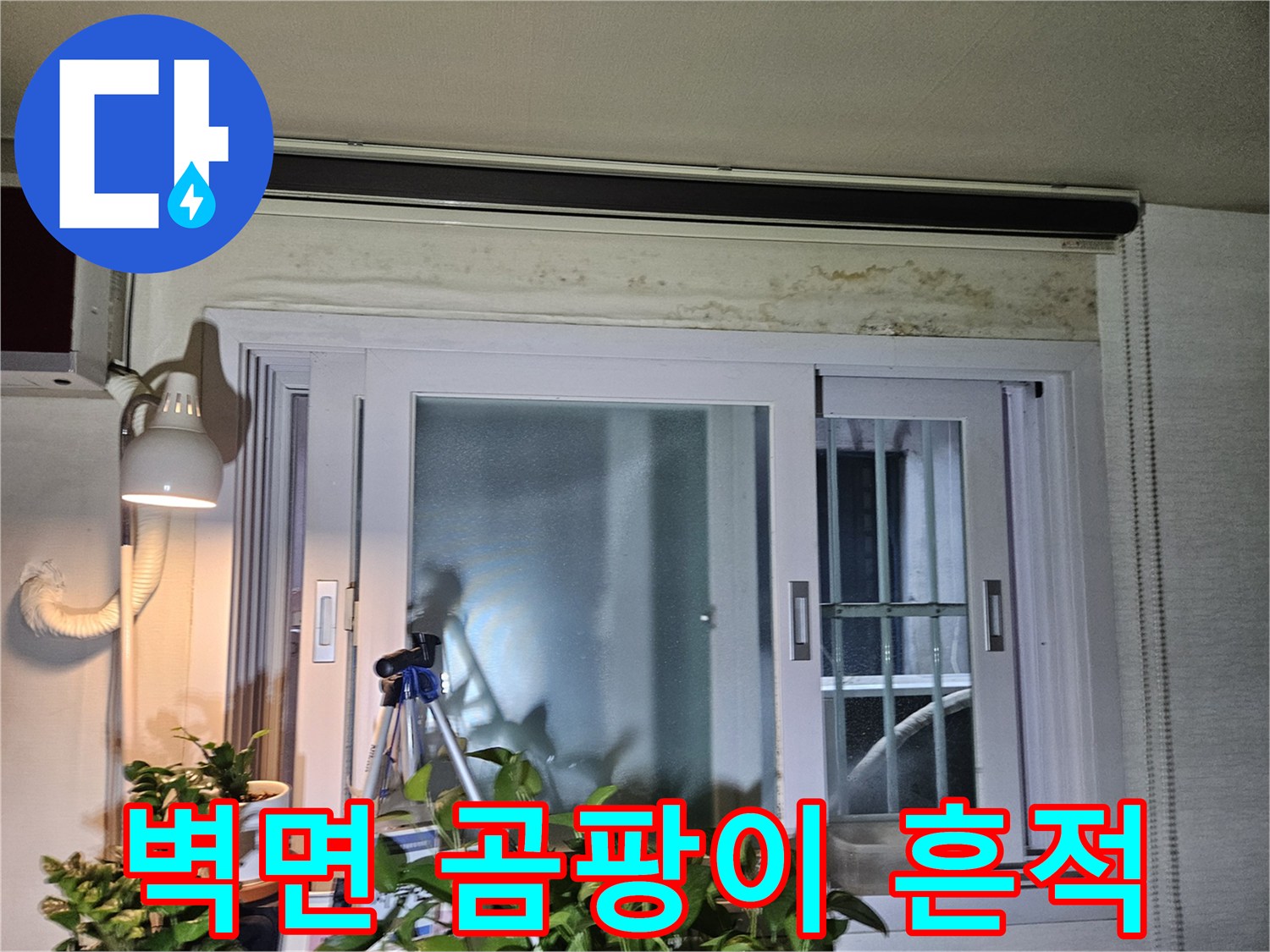 창틀-위쪽-벽면의-습기-및-곰팡이-발생