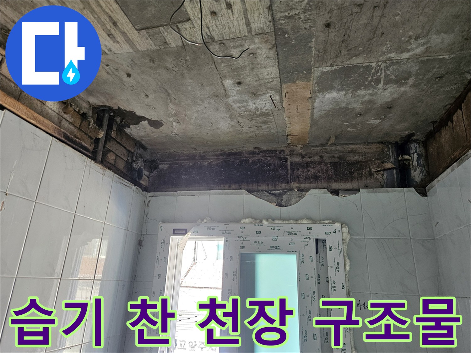 축축하게 젖은-천장 콘크리트 부위