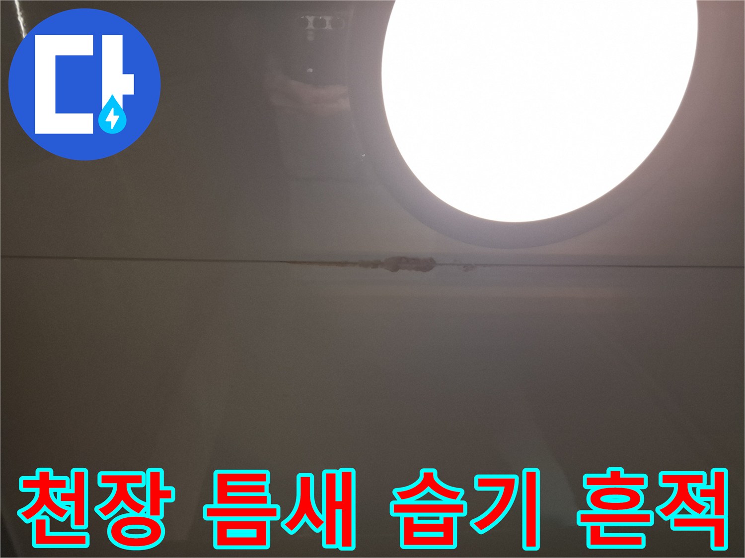 천장-이음매-부근의-젖은-물샘-자국