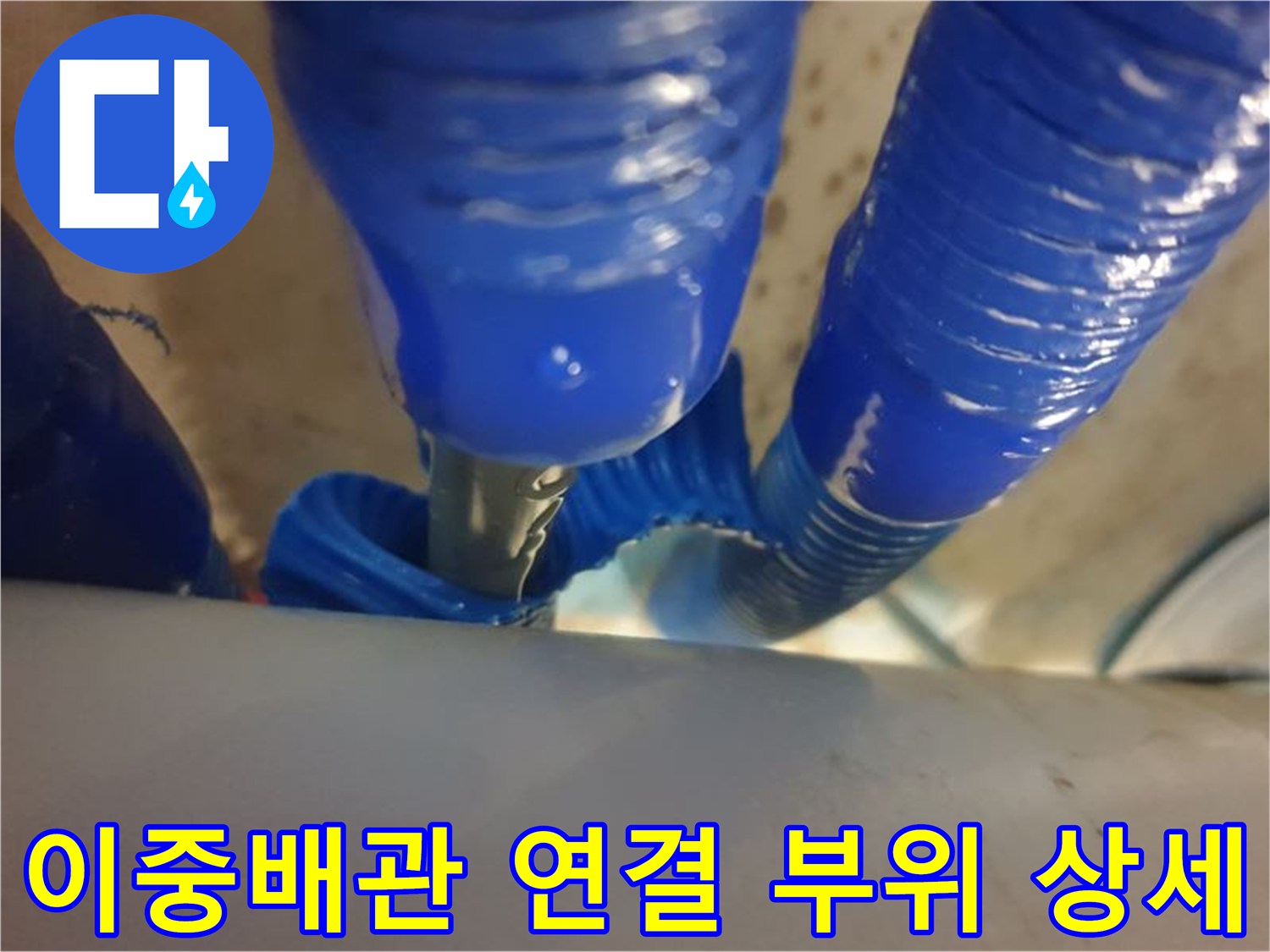 파란색-이중배관-접합-구간의-근접-조사