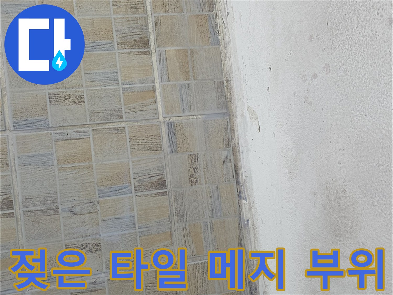 베란다 타일과 벽면 접합부의 곰<0xAE>팡이와 습기 흔적