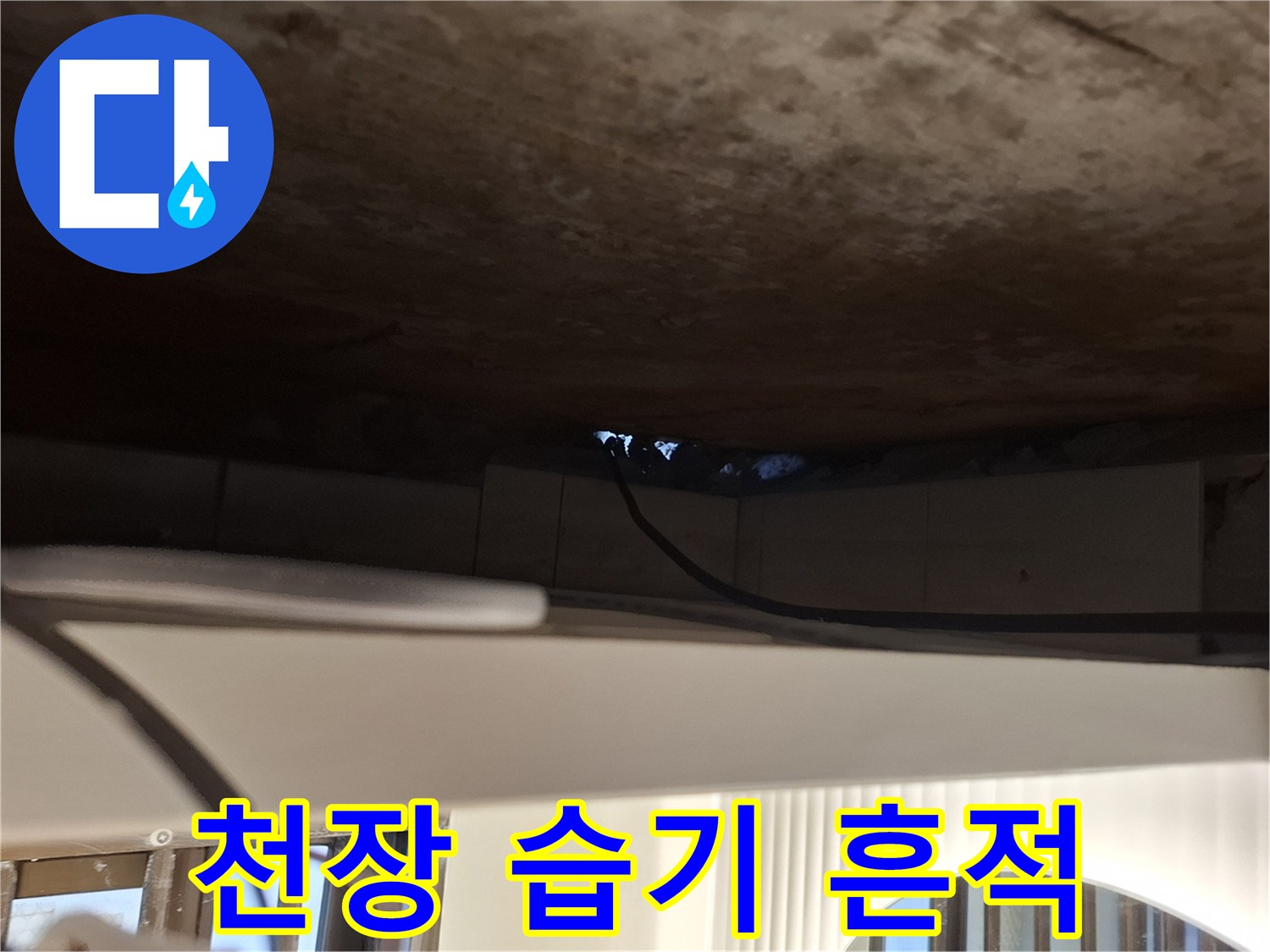 반지하 주택-천장 부근의 어두운 습기 자국