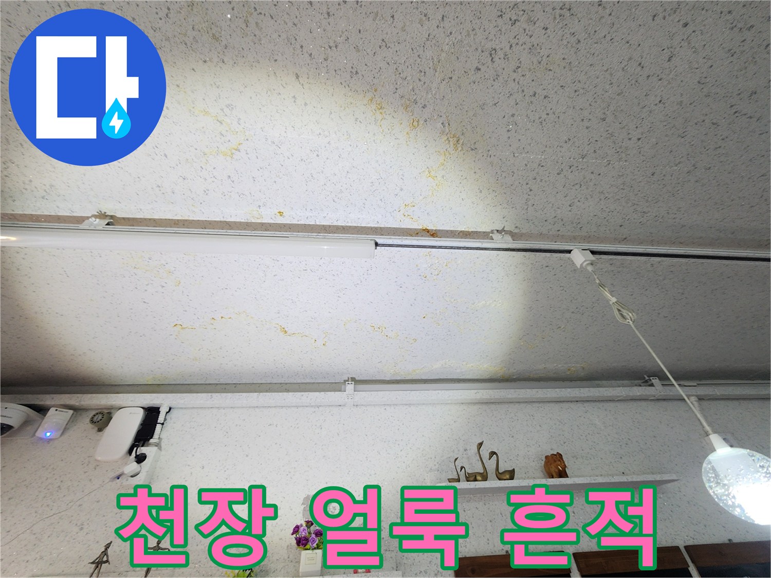상가-천장-패널에-발생한-누수-얼룩-사진