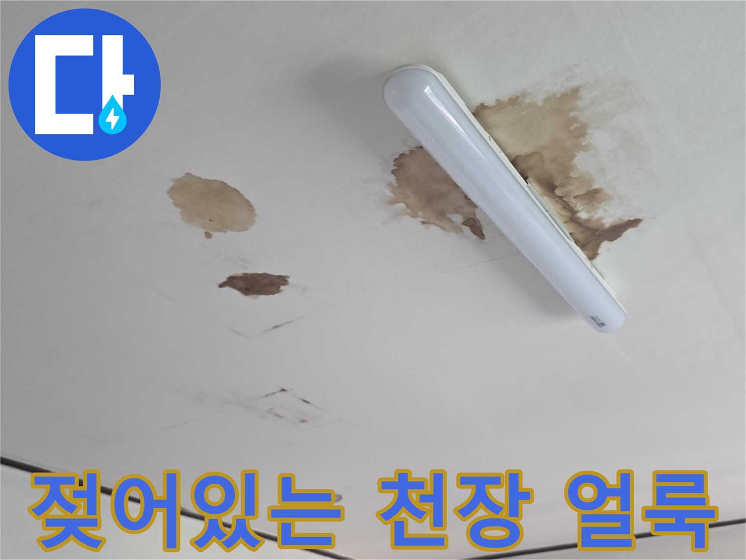 물샘으로 인해 갈색으로 변한 다용도실 천장 부위