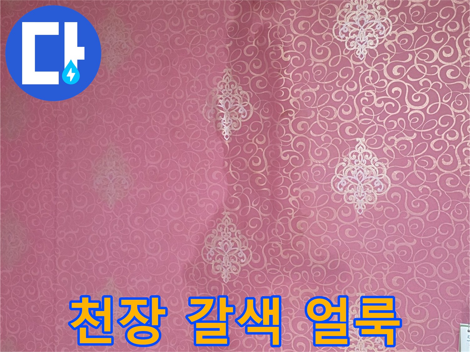 패턴 벽지에 나타난 누수 변색 부위