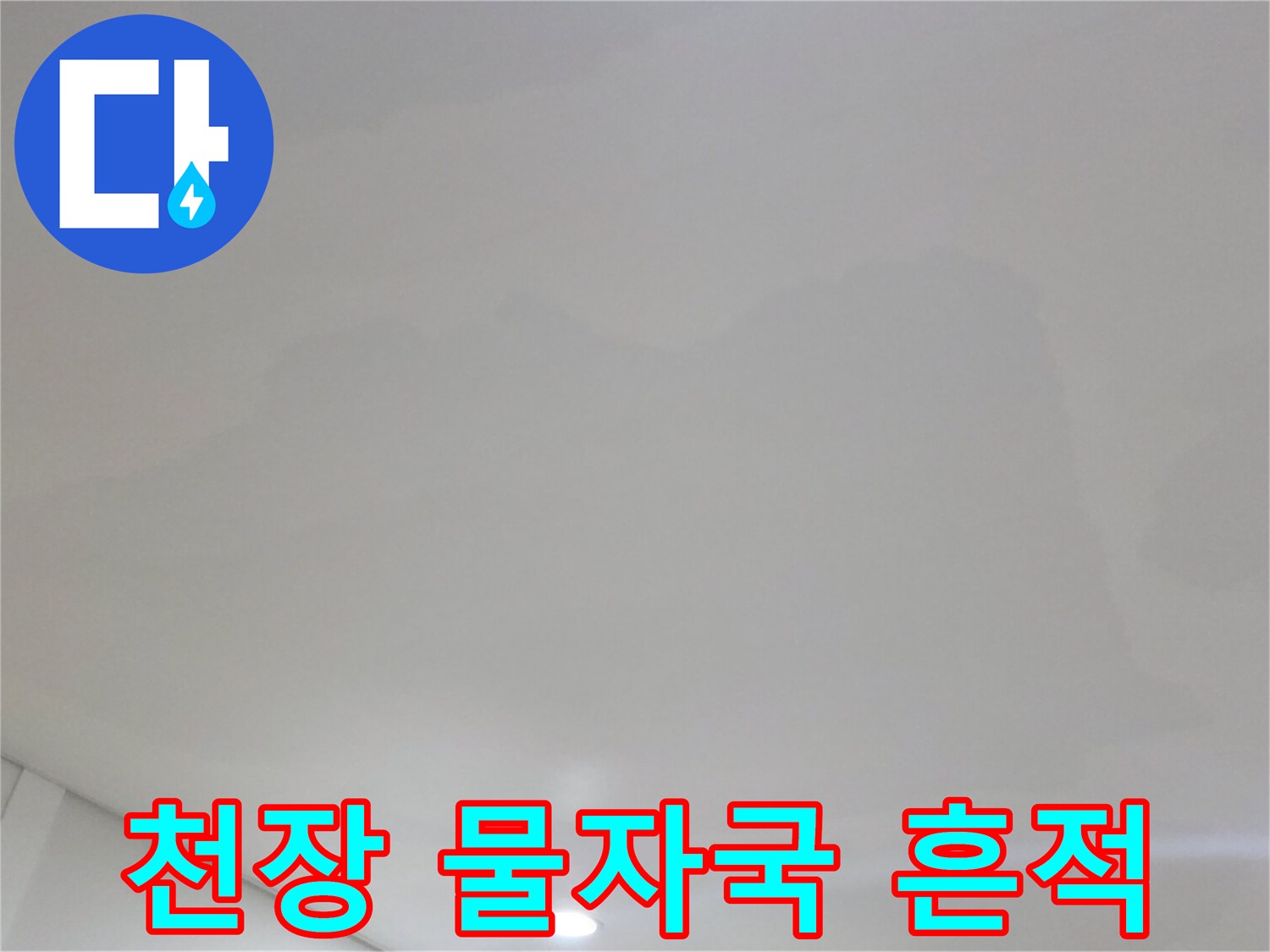 누수로 인해 넓게 얼룩진 거실 천장의 모습