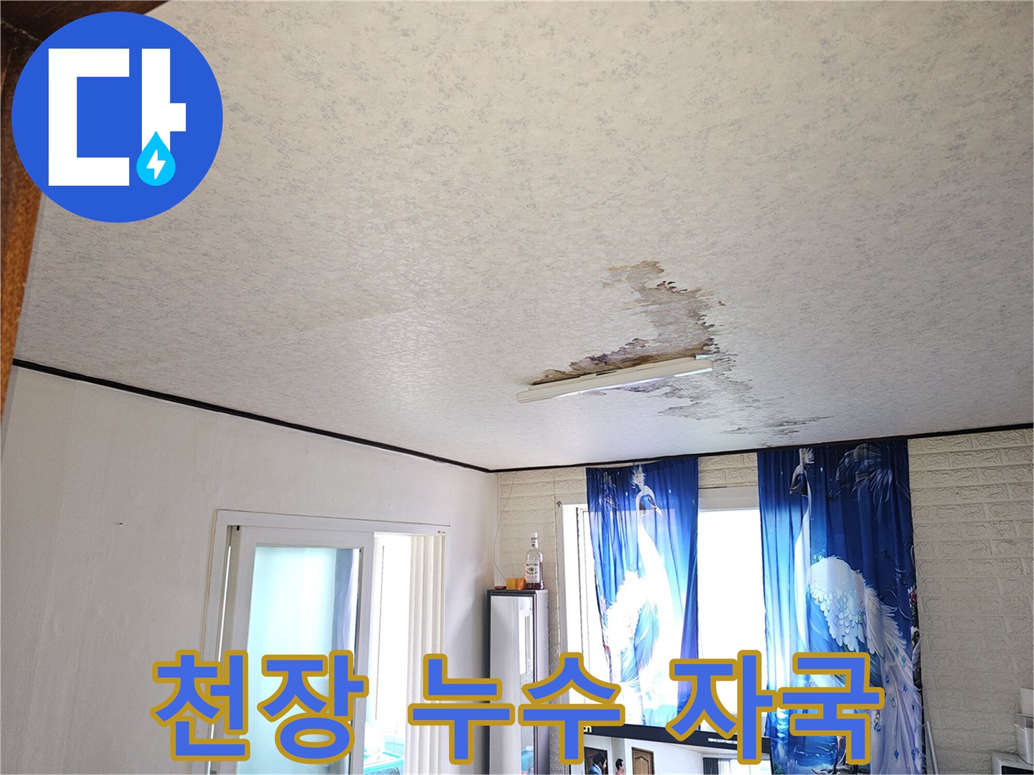 천장 벽지 표면의 물 번짐 현상