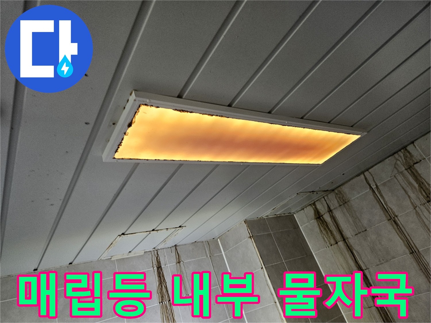 천장 조명기구-누수 흔적-점검 중