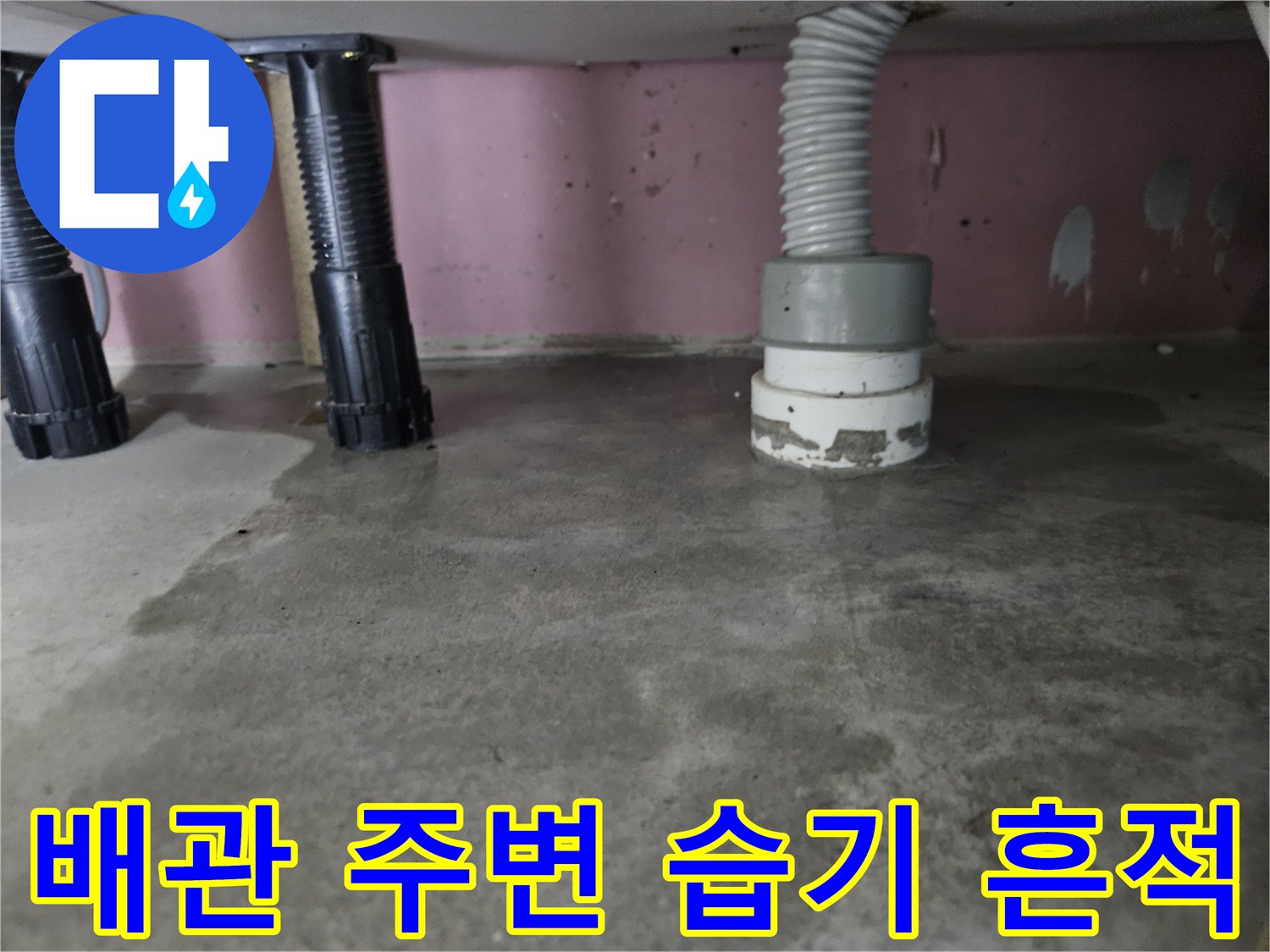 하수-배관-연결부-주변의-젖은-바닥-상태