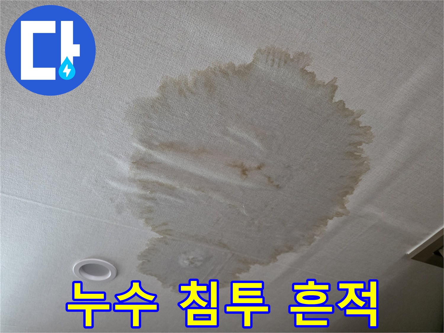 물기가-스며든-천장-벽지의-변색된-모습