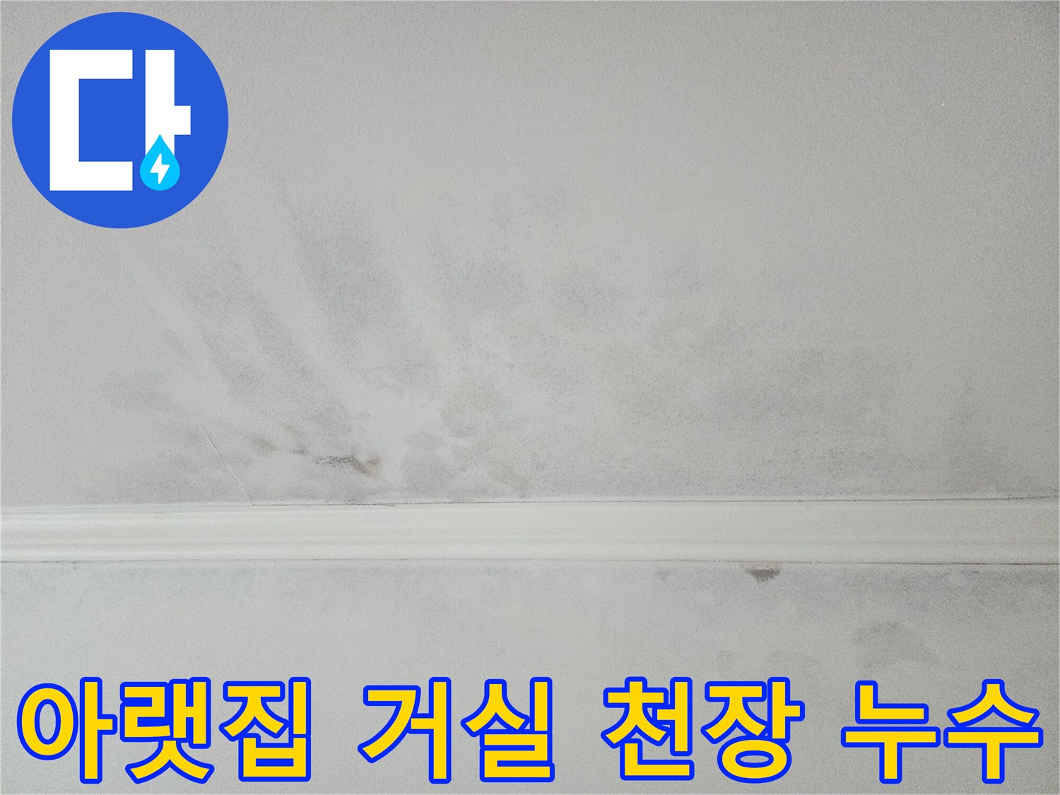 아파트 거실 천장에 발생한 심각한 누수-얼룩과 곰팡이 흔적