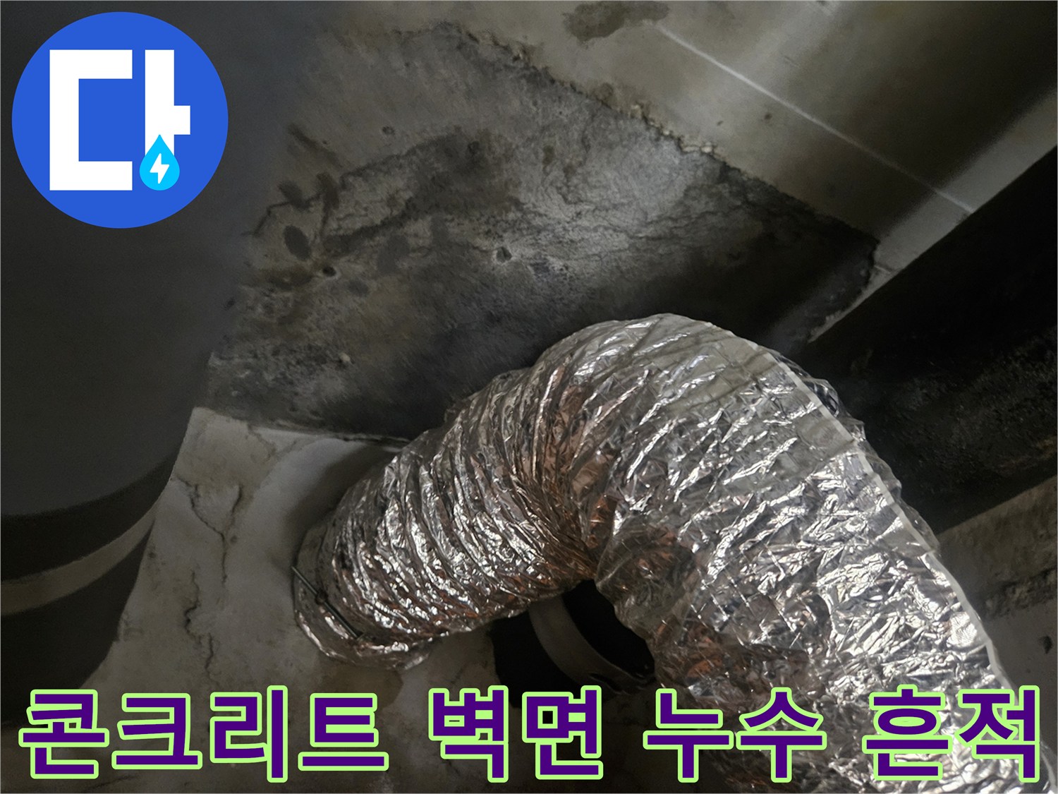 화장실 천장 콘크리트 슬래브의 습기 및 백화 현상 사진
