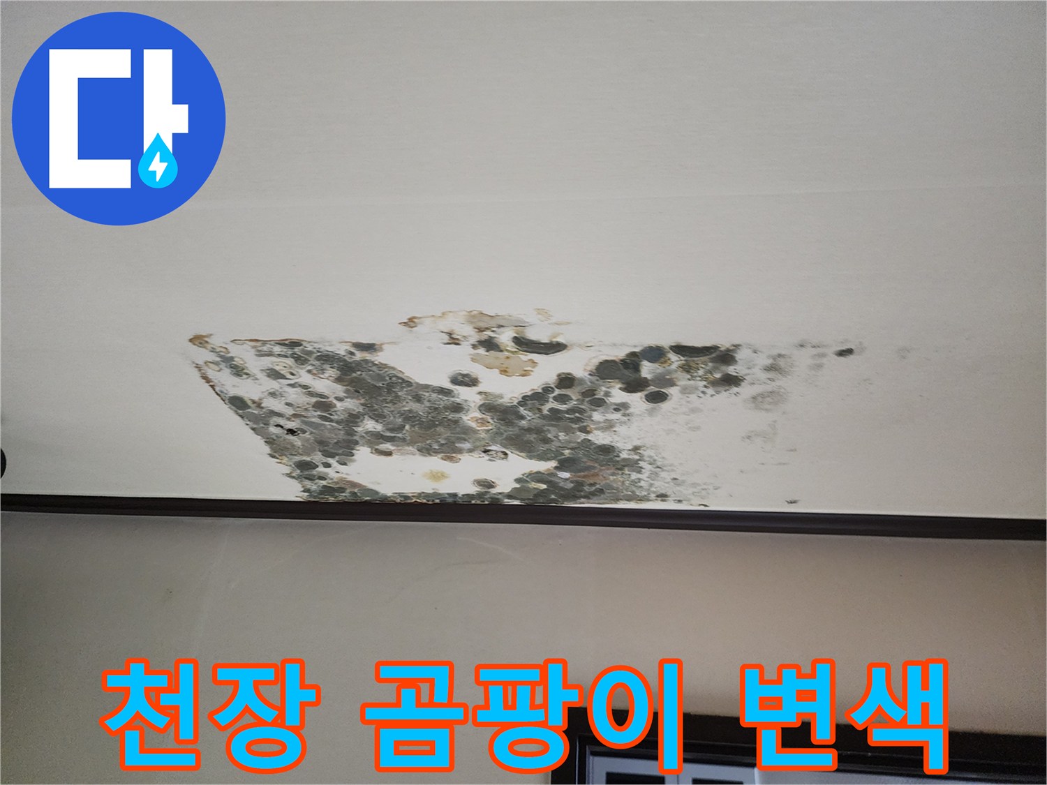 누수로 인해-심하게 오염된 아래층 천장 벽지