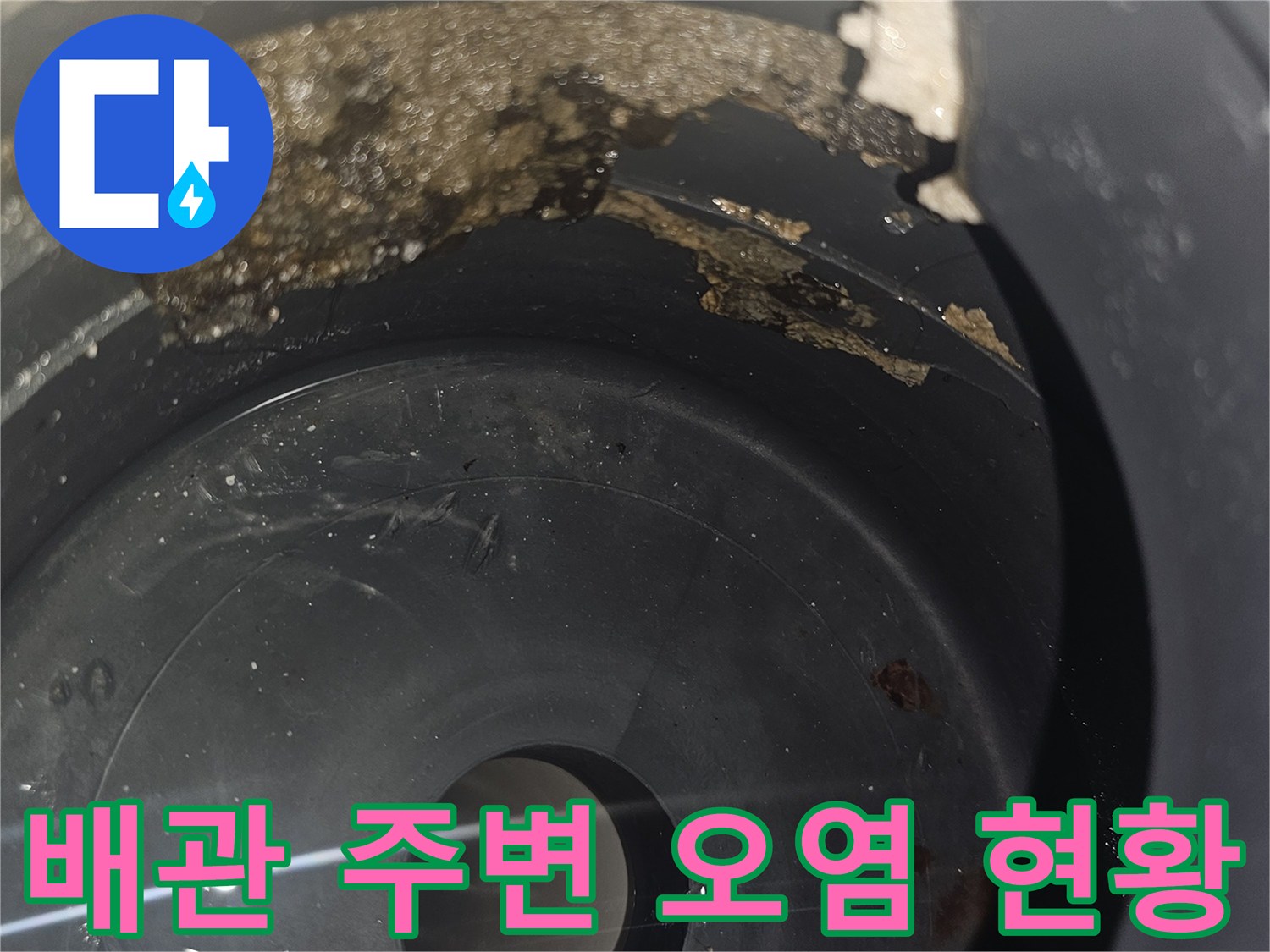 배수구-내부-벽면의-누적된-이물질과-습한-상태
