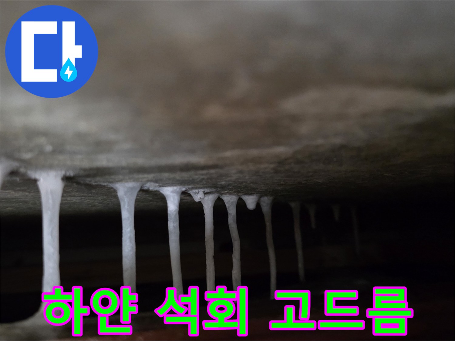 천장 슬래브-석회물이 응고되어 맺힌 모습