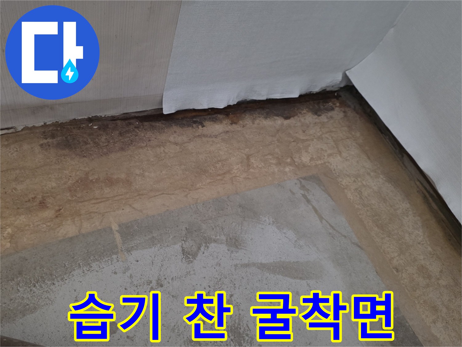 배관 파손으로 인해 습기가 발생한 굴착 부위