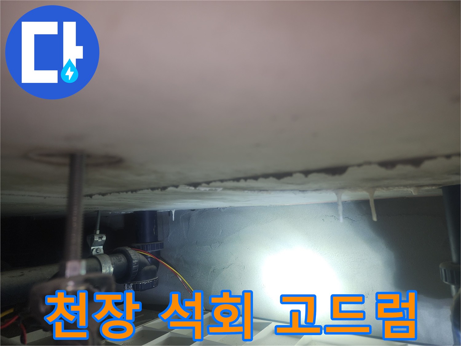 화장실 천장 슬라브-석회 고드름이 맺힌 모습