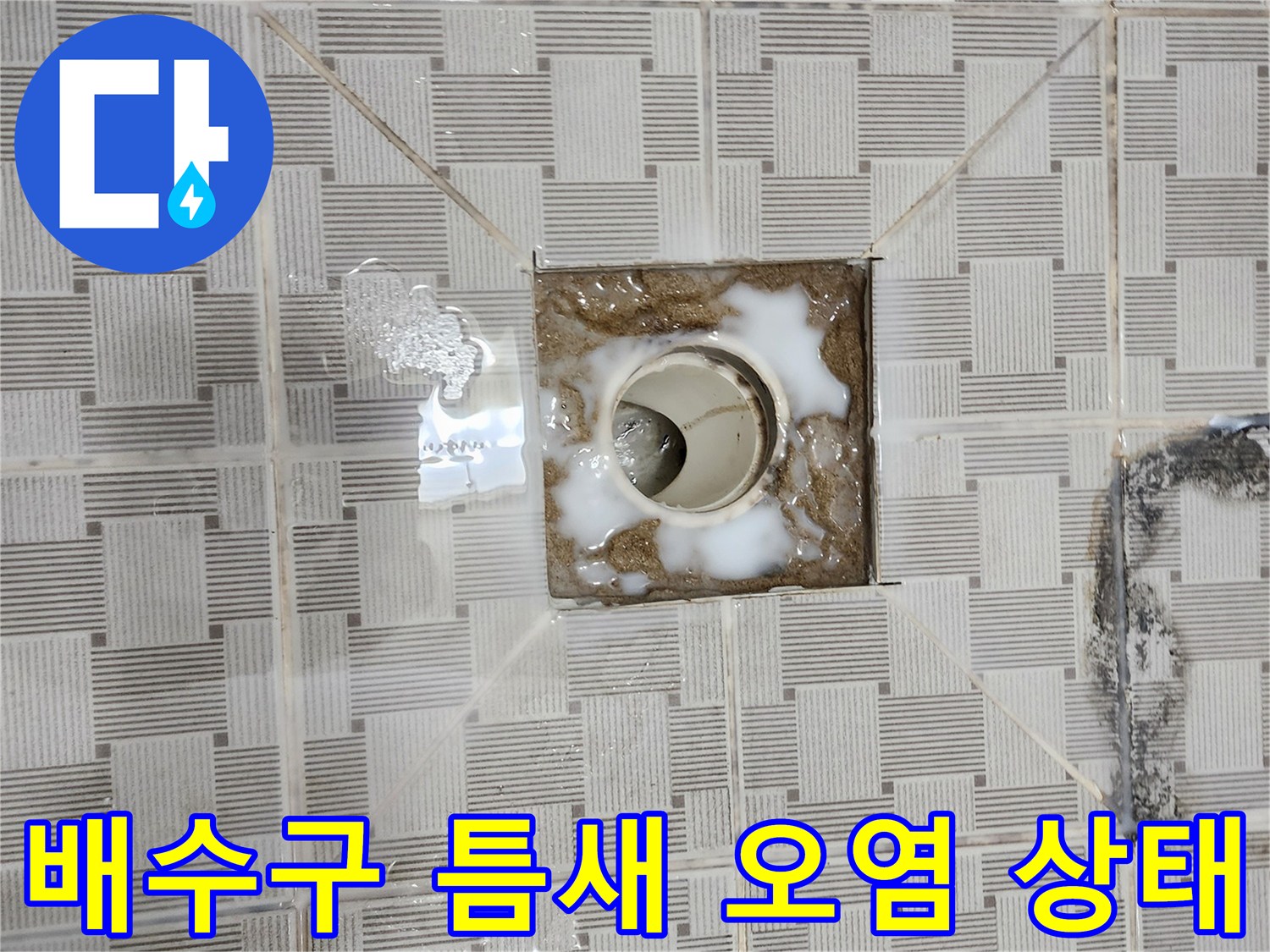 타일-사이-배수구-주변의-심한-오염과-물때