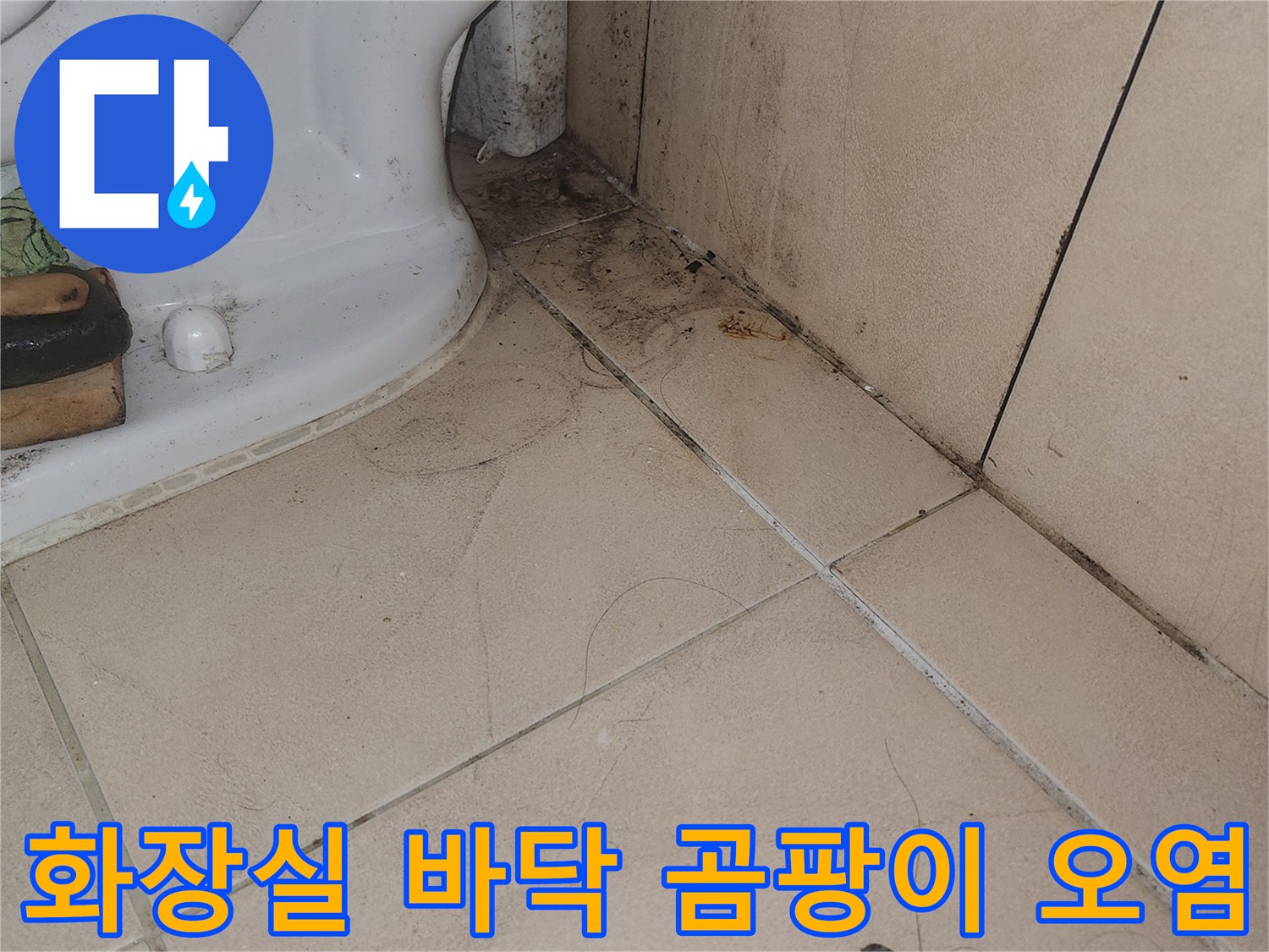 누수 증상이 나타난 화장실 타일 접합부 상세 사진