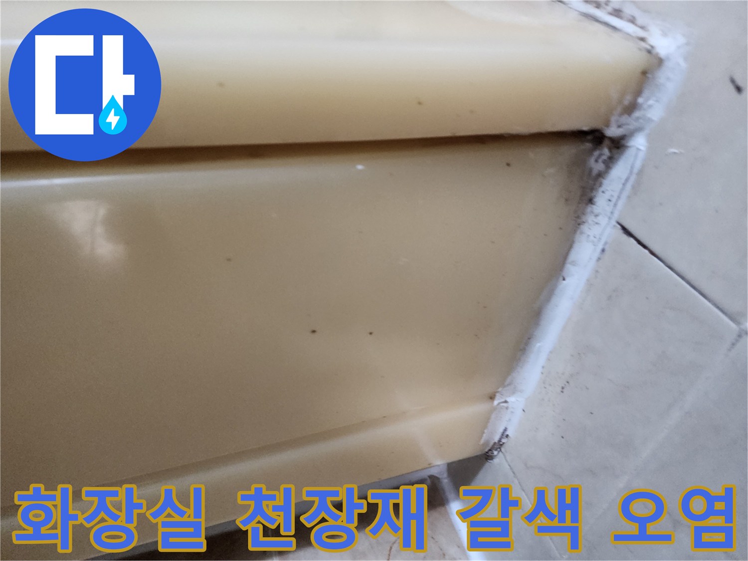 천장 패널 틈새의 누수 오염 상태 확인