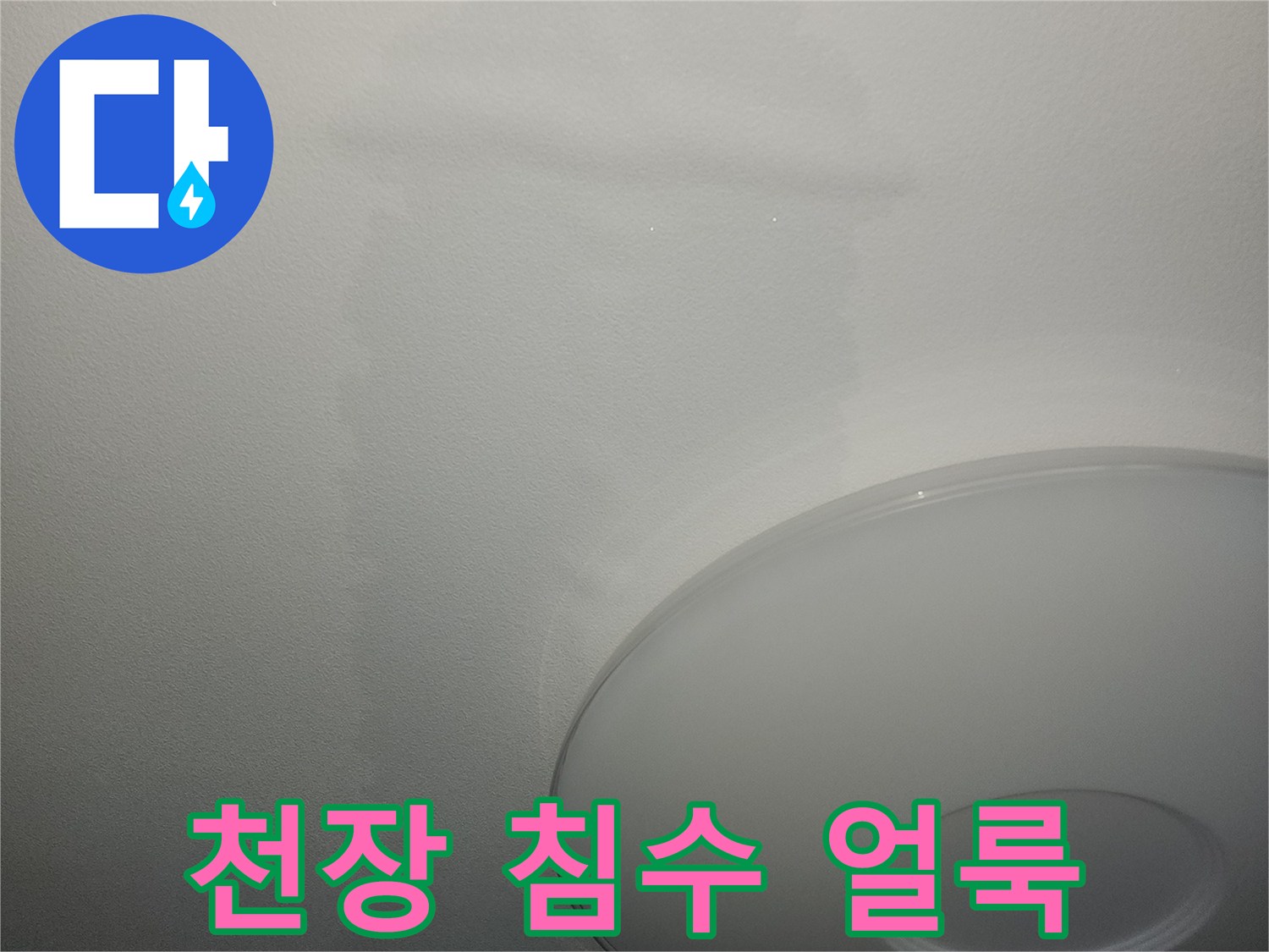 넓게 번진 형태의 천장 누수 자국