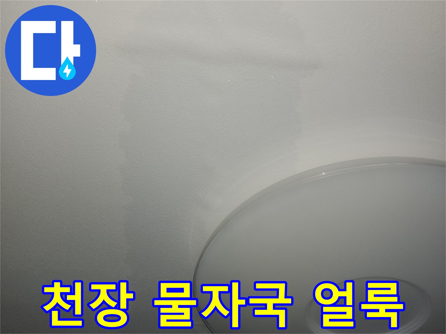 아파트 거실 천장 조명 주변의 넓은 물자국 현상
