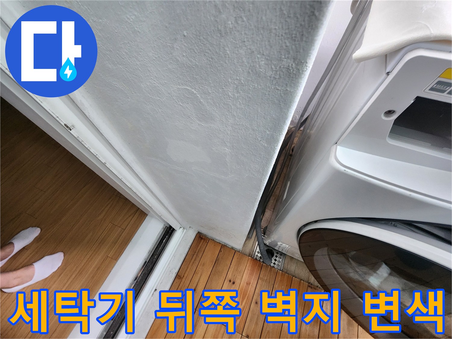 습기가 가득한 세탁실 벽면-누수 의심 부위