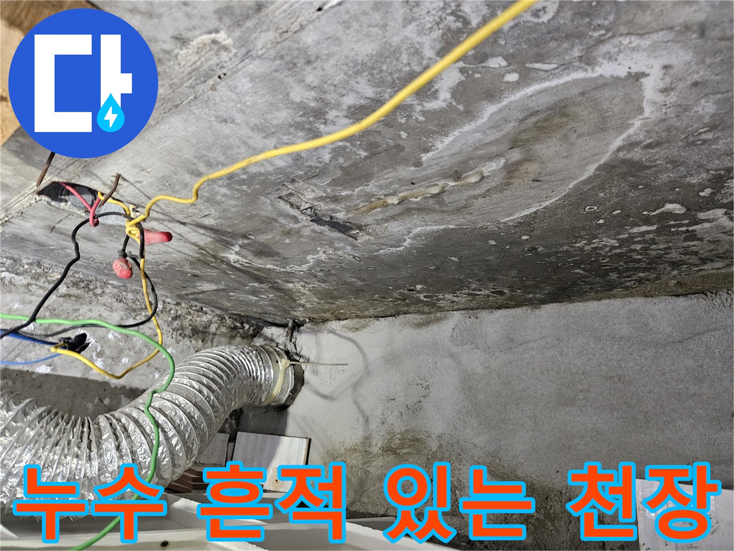 축축하게 젖어있는 화장실 천장 콘크리트 구조물