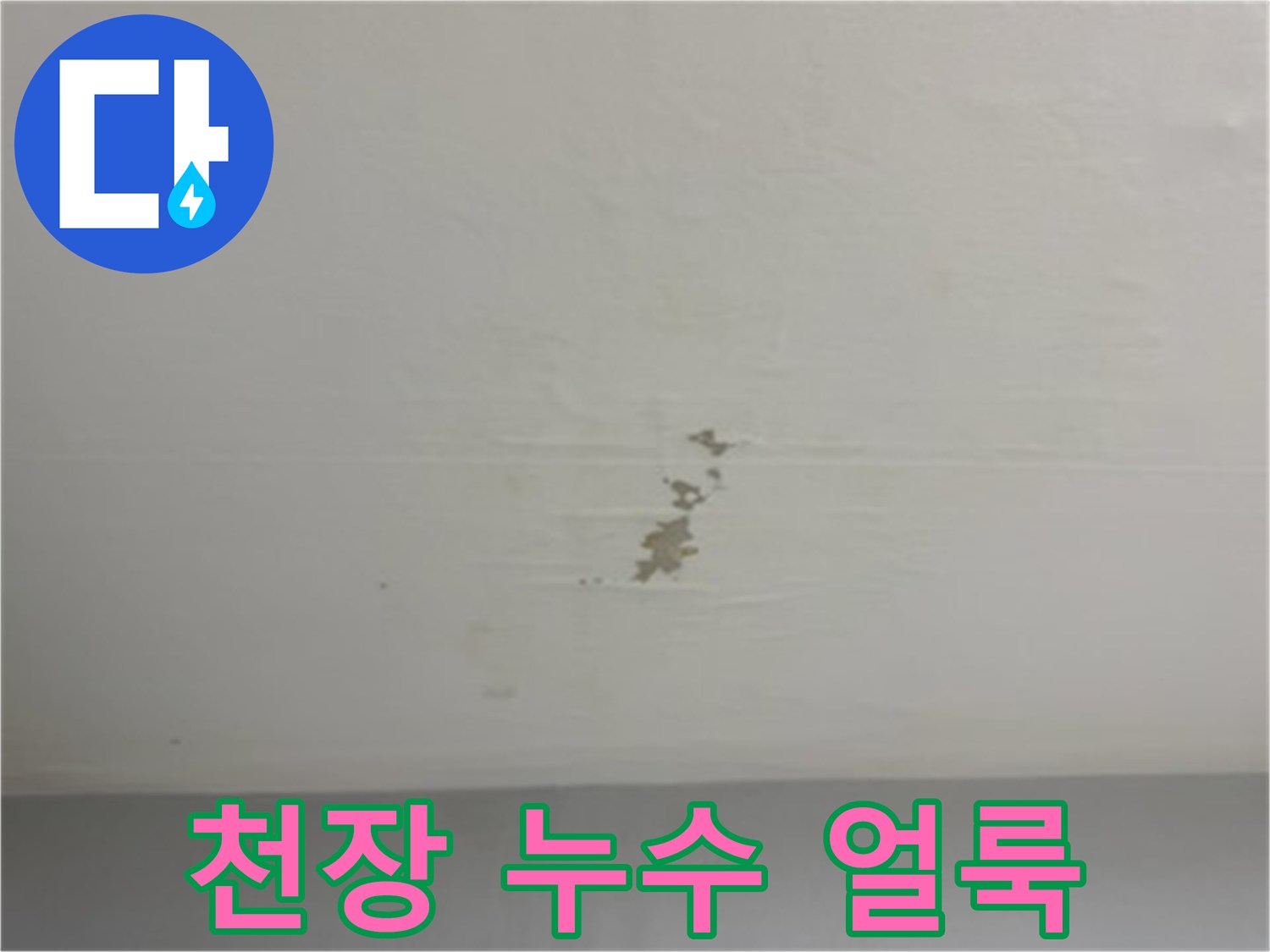 천장 도배지에 번진 갈색 누수 흔적