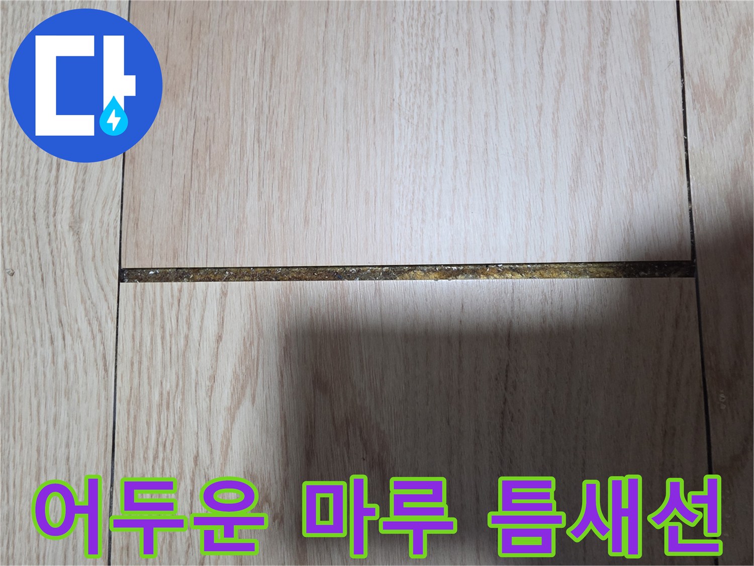 습기로 어둡게 변한-마루 판재 사이의 선