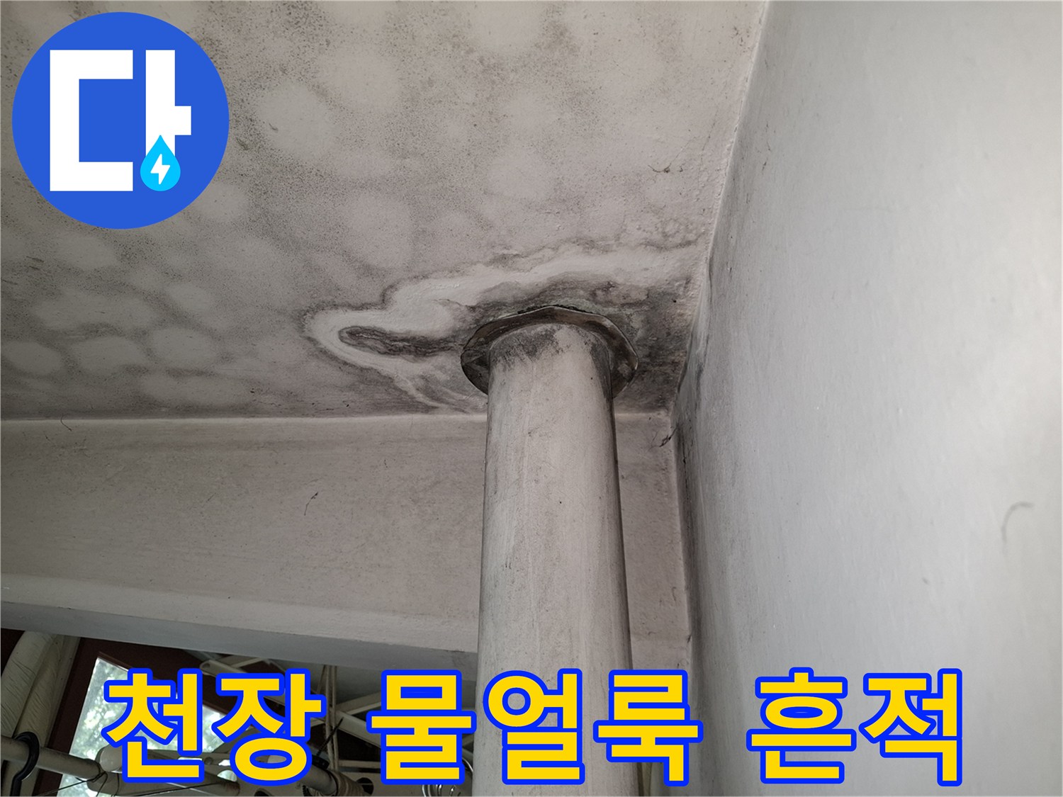 흰색 천장 마감재에 퍼진 누수 피해 얼룩