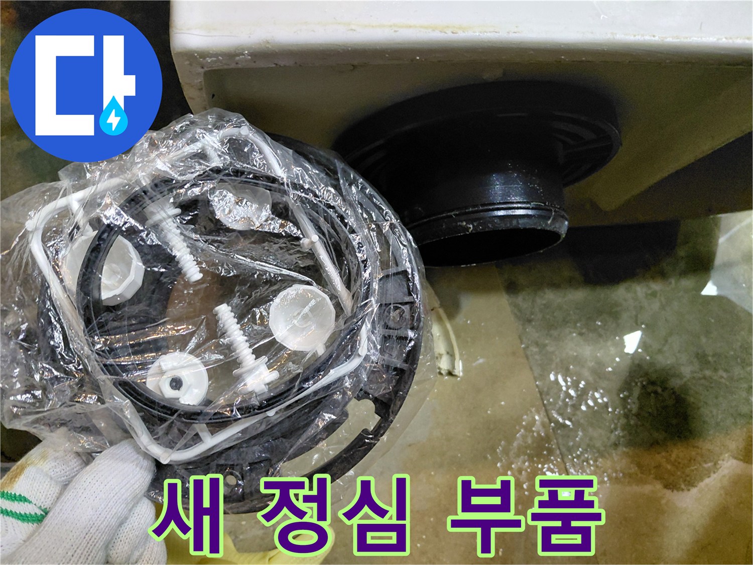 변기 재설치를 위해 준비된-새로운 정심 부품