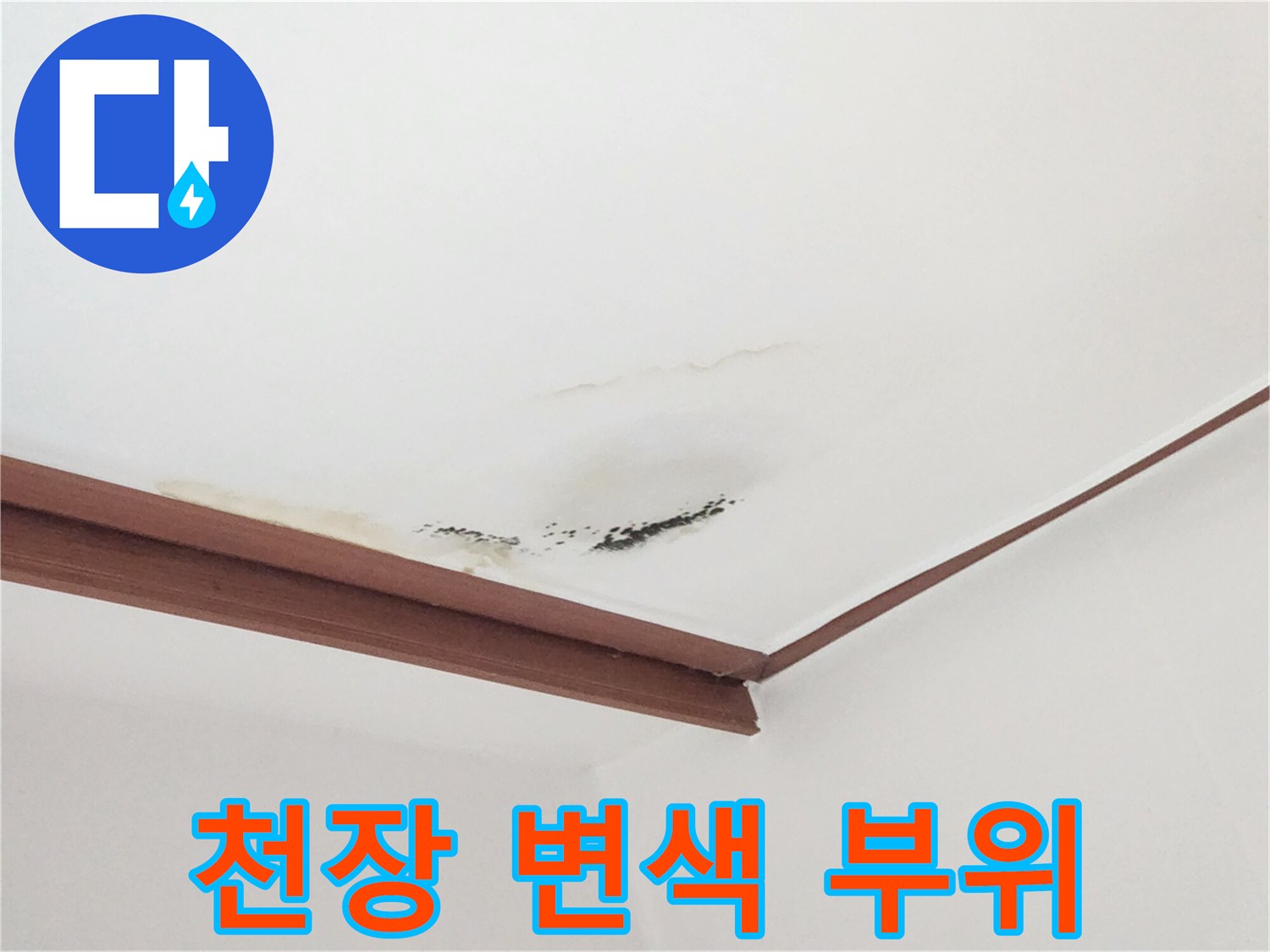 천장 마감재에 발생한 변색과 물 번짐 현상