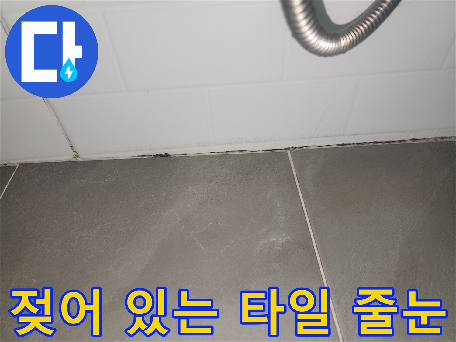 습기로 인해 어둡게 변한 타일 경계 부위