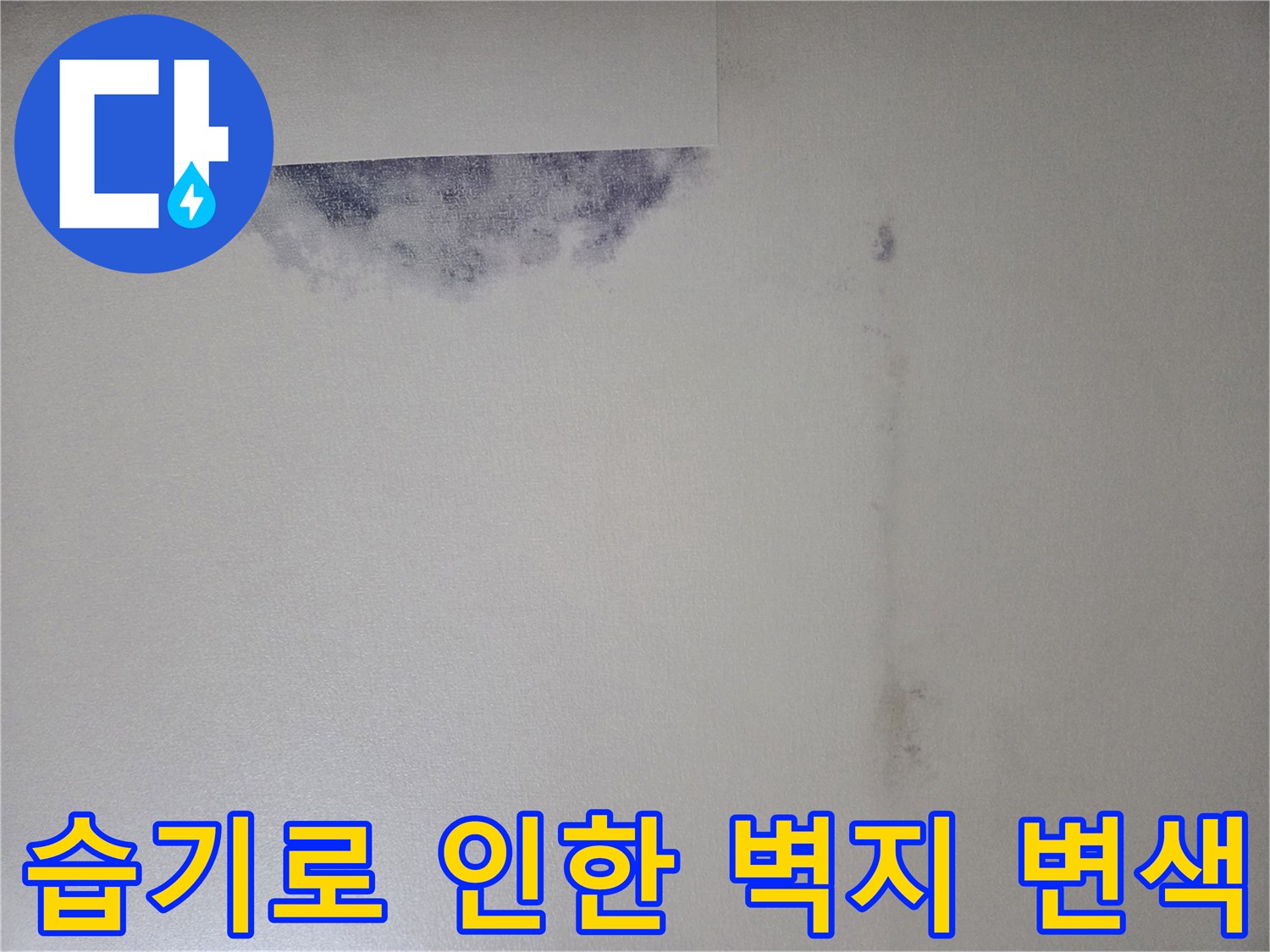 물샘으로 인해 변색된 천장 벽지 부위