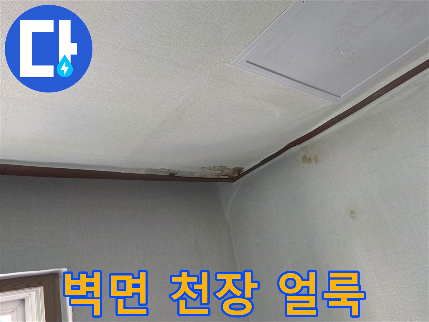 천장과 벽 경계면의 어두운 변색 부위