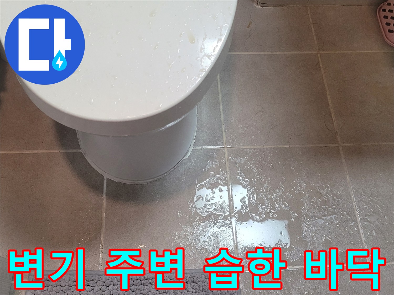 양변기 하단 타일 사이 물 고임 - 누수 점검 중